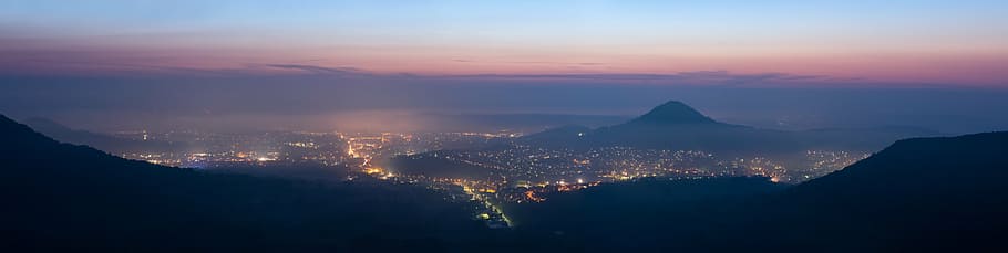 panoramic view of city lights, landscape, achalm, reutlingen HD wallpaper