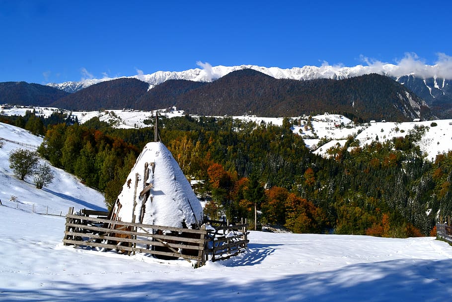 Landscape, Mountain, Nature, moeciu, carpathians, snow, cold temperature HD wallpaper