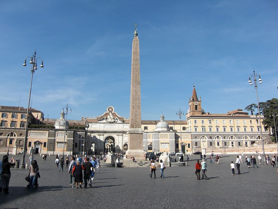 rome, italy, space, piazza del popolo, obelisk, architecture, HD wallpaper