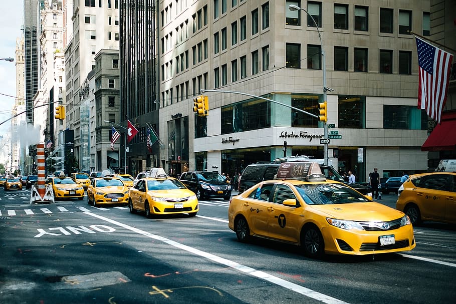 architecture, building, infrastructure, car, vehicle, taxi HD wallpaper