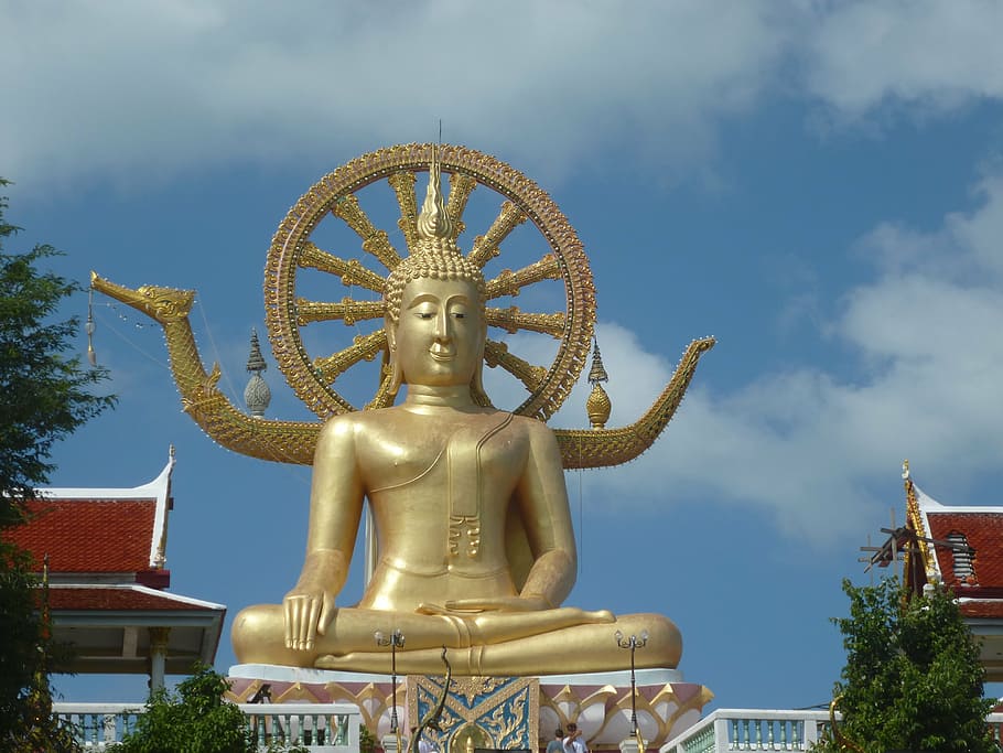 big buddha, koh samui, thailand, sculpture, sky, representation, HD wallpaper