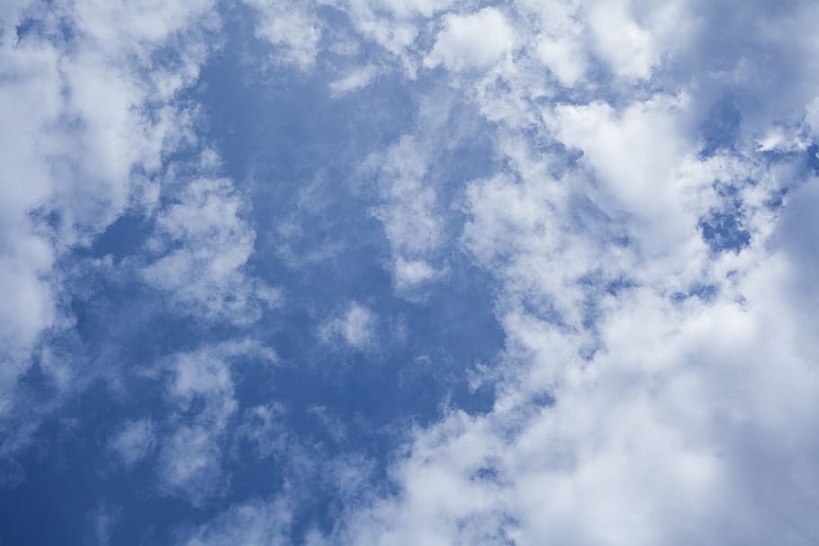 worm's eye view of white cumulus clouds, White Clouds, blue HD wallpaper