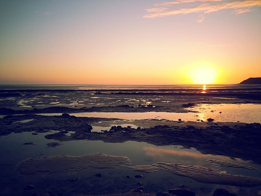 lying, sun, beach, water, sky, sea, scenics - nature, sunset HD wallpaper