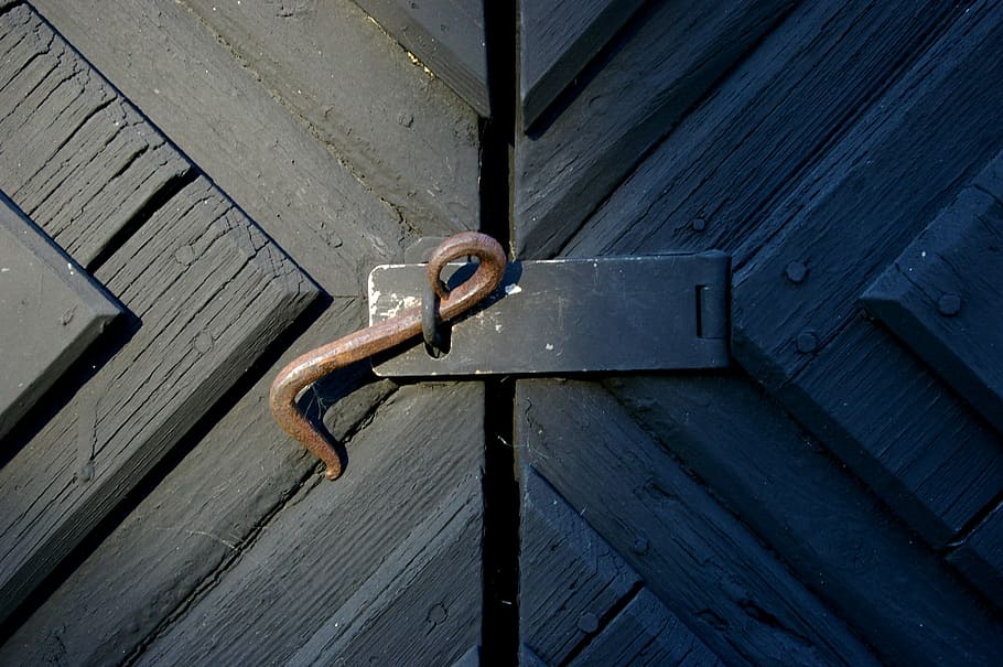 Door, Lock, Hook, Dark, dörrhake, security, protection, safety HD wallpaper