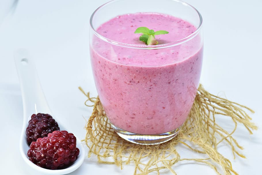 clear drinking glass with pink liquid inside, milk, shake, milkshake HD wallpaper