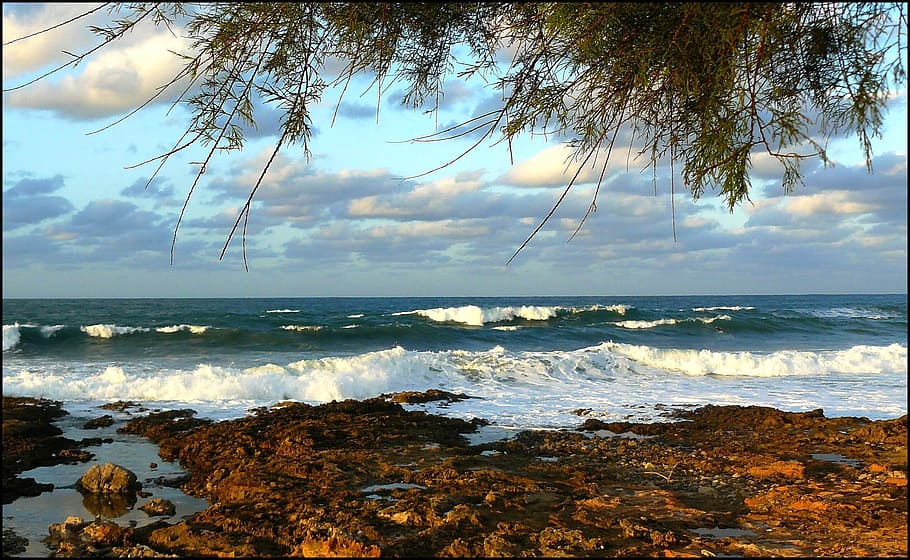 seashore during daytime, water, beach, wave, ocean, coast, mediterranean HD wallpaper