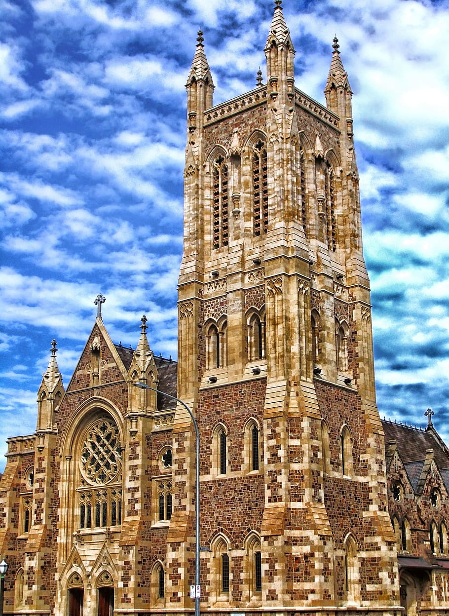 beige concrete cathedral under cloudy sky during daytime, adelaide HD wallpaper