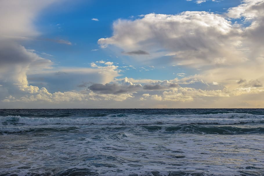 sea and sky, clouds, beach, nature, landscape, dusk, seashore HD wallpaper