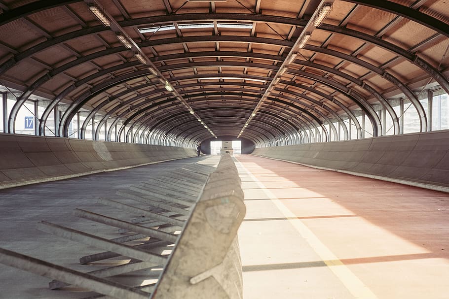 road, tunnel, empty, sunlight, shadow, glass, window, architecture HD wallpaper