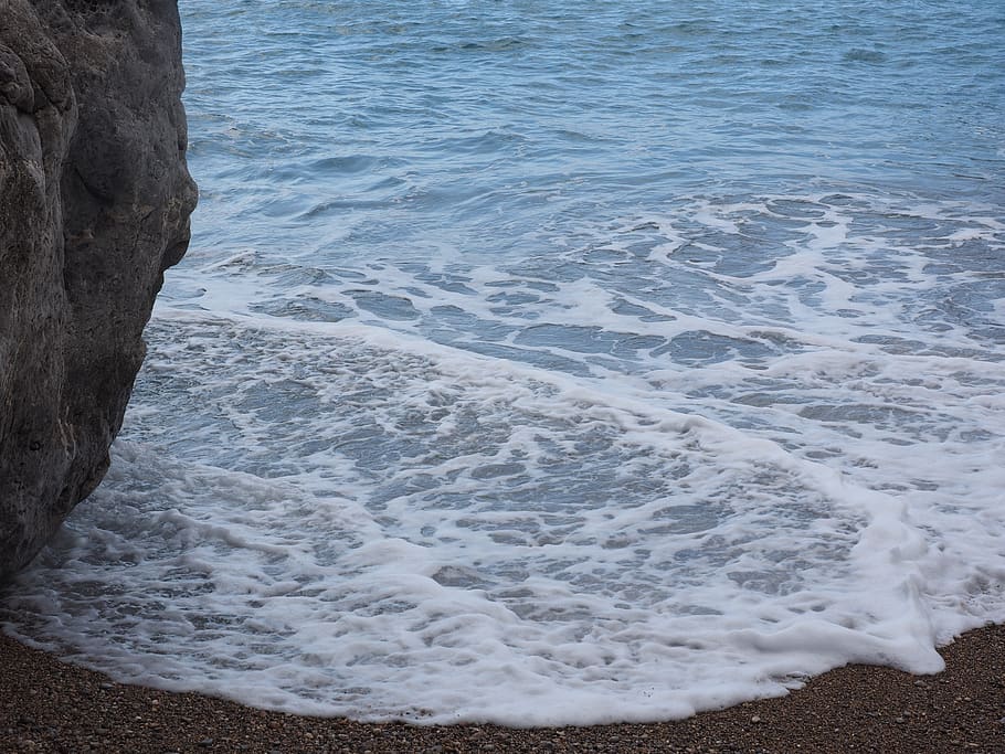 sea, wave, beach, pebble beach, bay, sa calobra, bay of sa calobra, HD wallpaper