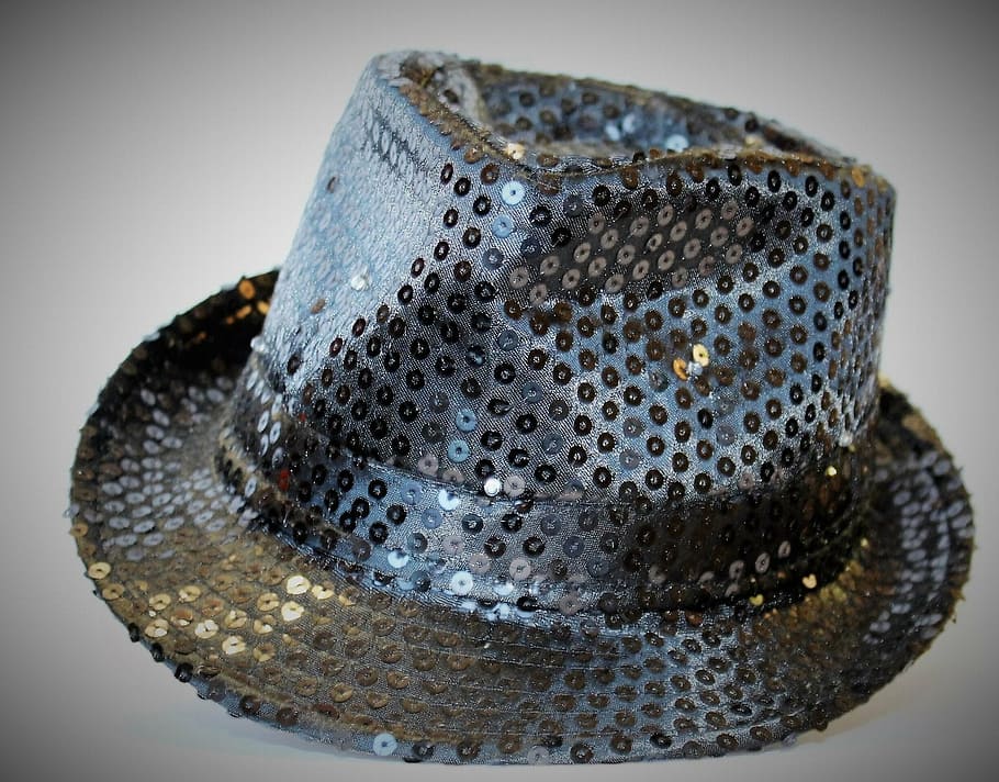 hat, sequins, black and white, pretty, headwear, close-up, indoors HD wallpaper