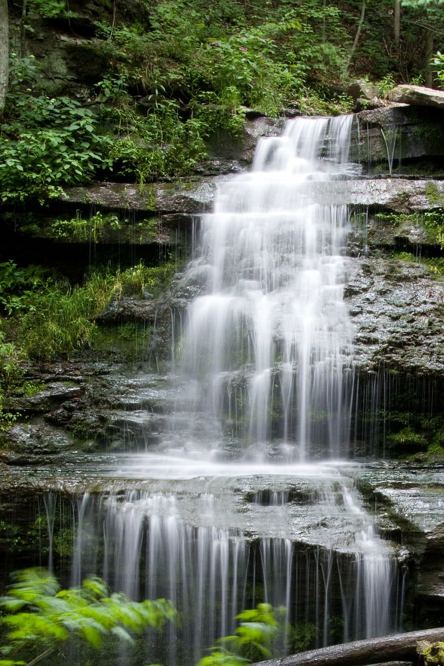 waterfall, mountain, nature, stream, cascade, scenic, forest HD wallpaper