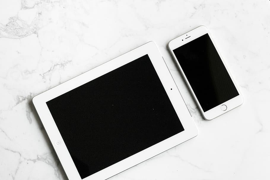 white iPad beside silver iPhone  6, technology, smart Phone, mobile Phone HD wallpaper