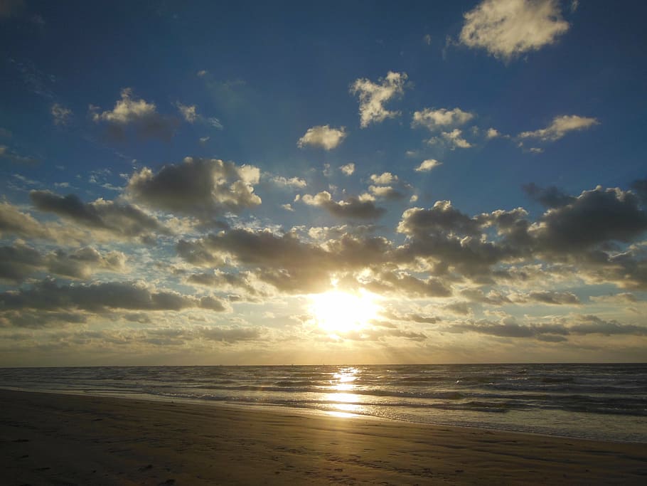 sunrise, beach, texas coast, sky, sea, cloud - sky, water, scenics - nature HD wallpaper