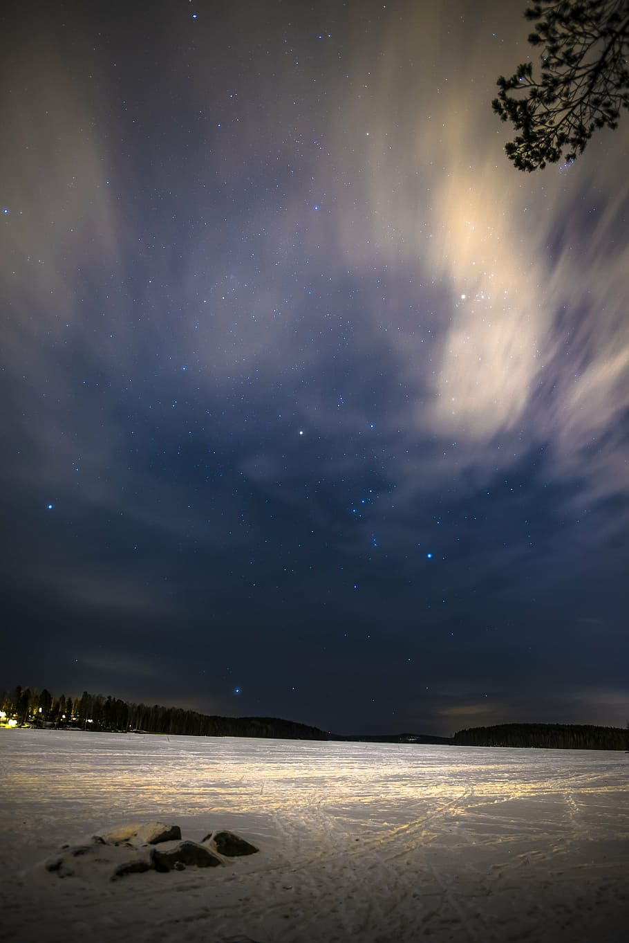 star, landscape, winter, snow, evening, sky, polar, night, nature HD wallpaper