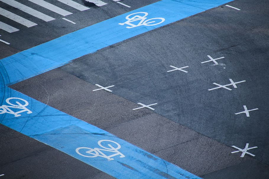 Bicycle Path, Junction, Bike, Cyclists, road, away, blue, note HD wallpaper