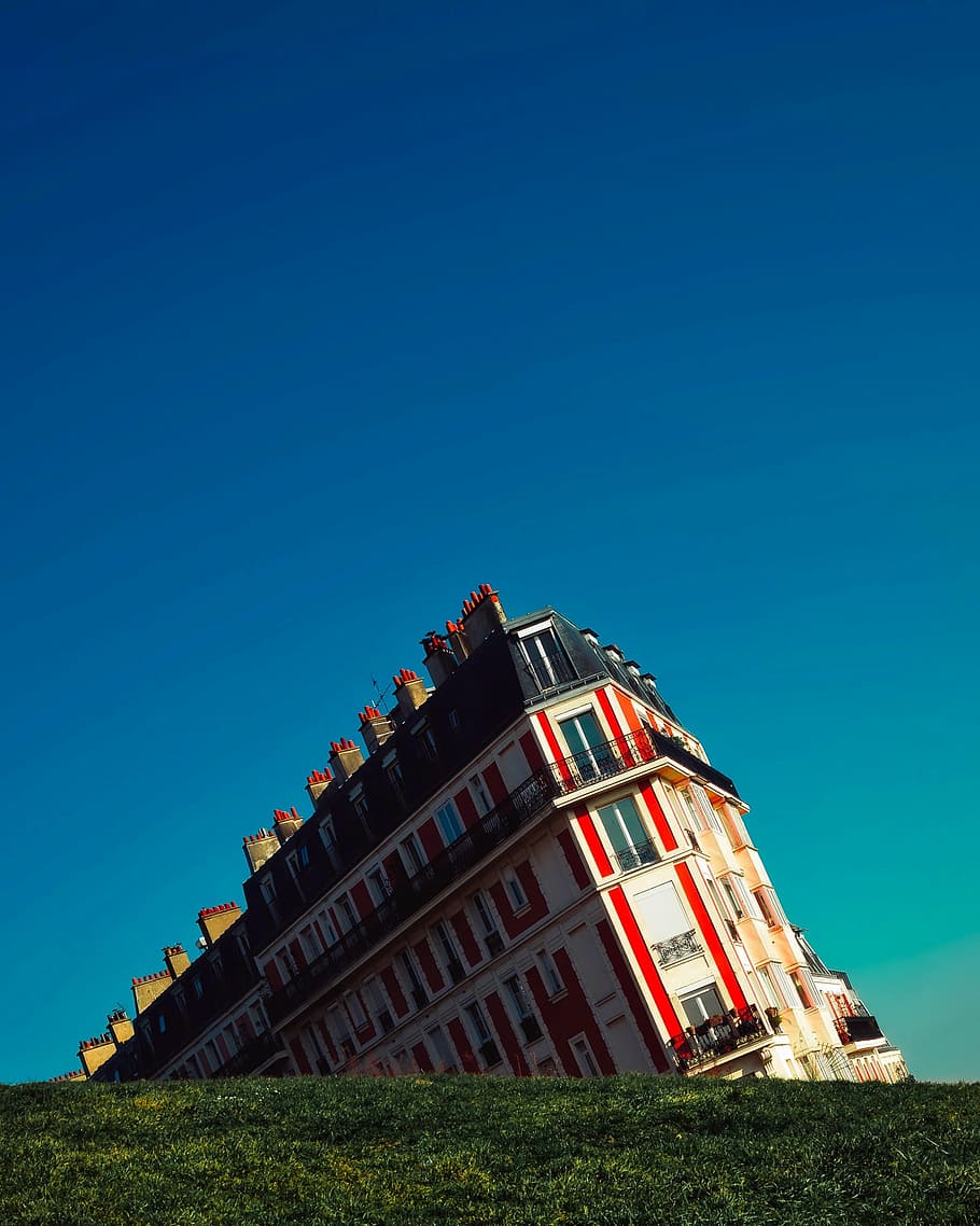 apartments, building, perspective, tilted, hill, hilltop, landscape HD wallpaper