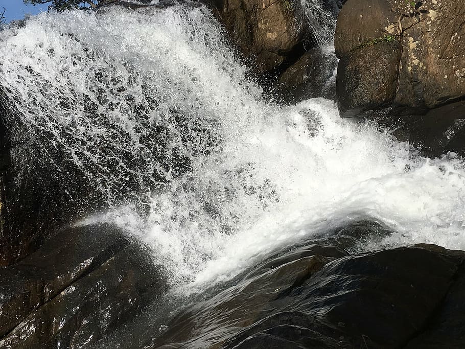 water, waterfall, stream, rock, outdoors, mountain, environment HD wallpaper