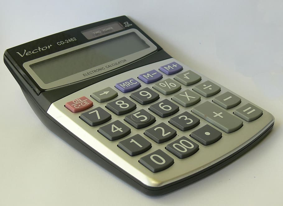 gray and black Vector desk calculator on white surface, accountancy, HD wallpaper