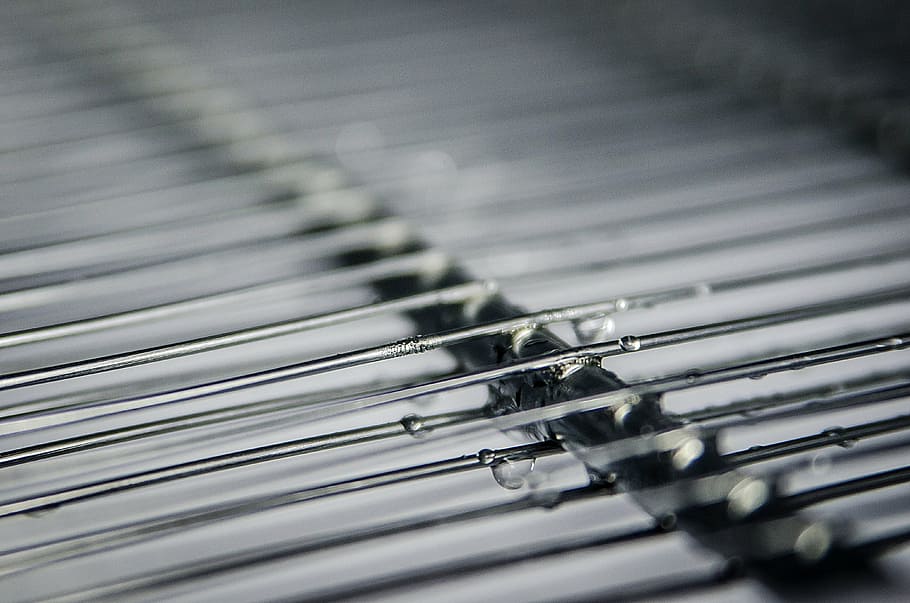 gray metal grill with water droplets selective focus photography HD wallpaper