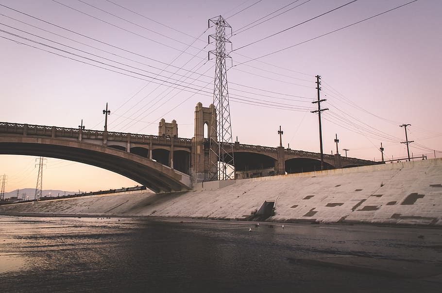 landscape photo of bridge and electric tower, crossing, concrete HD wallpaper