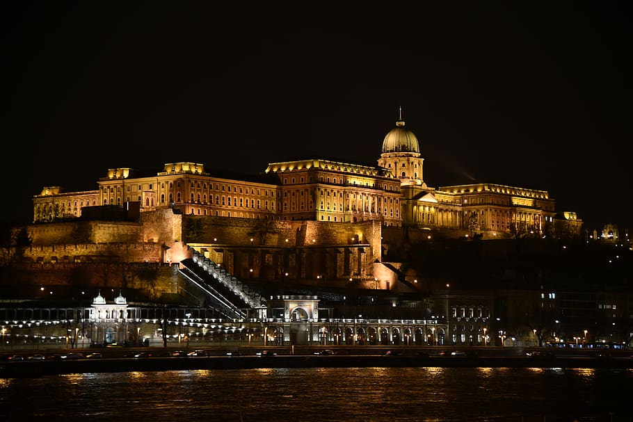 budapest, buda castle, building, scape, at night, building exterior, HD wallpaper