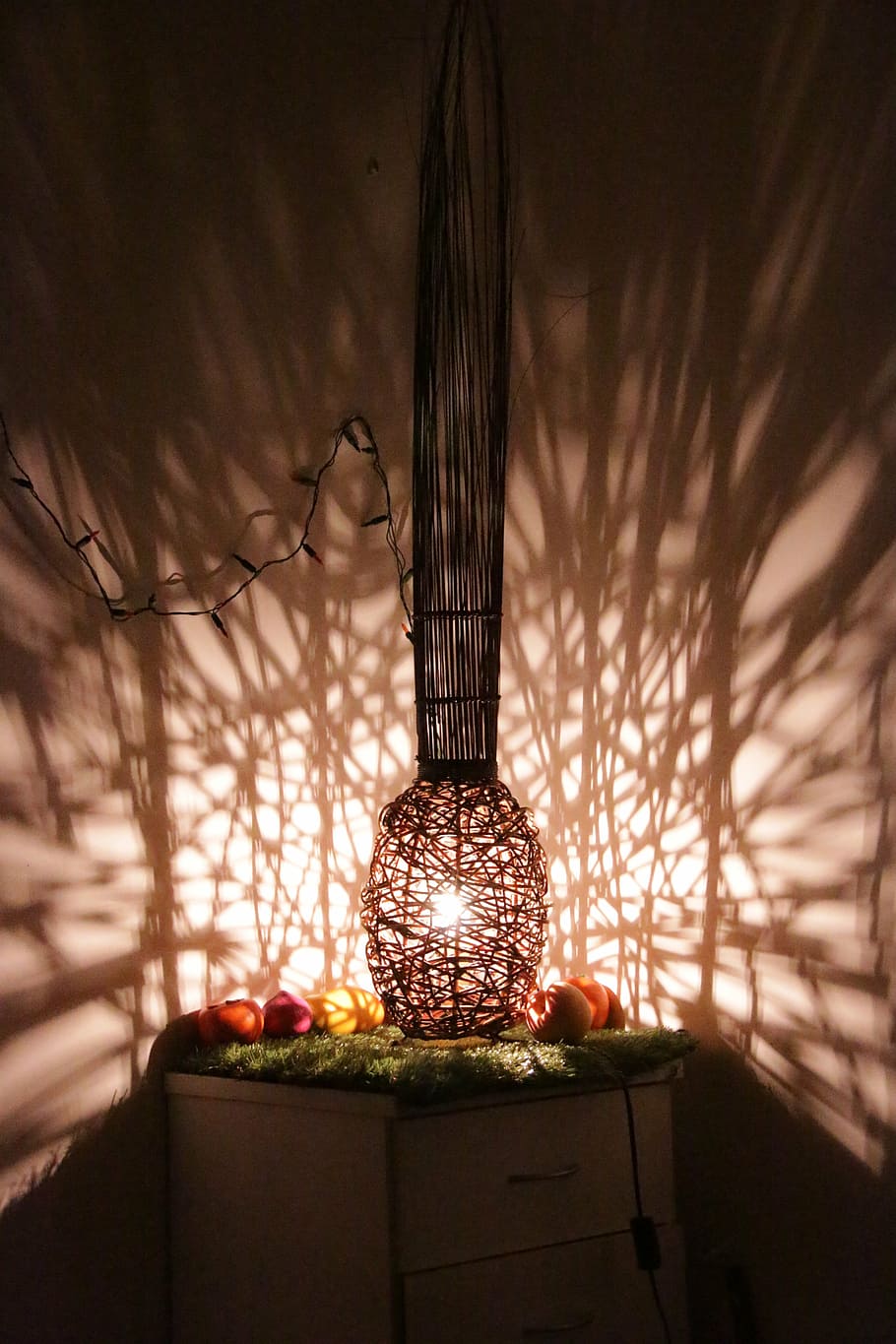 lamp, pattern, light, shadows, table, decor, indoors, tree HD wallpaper