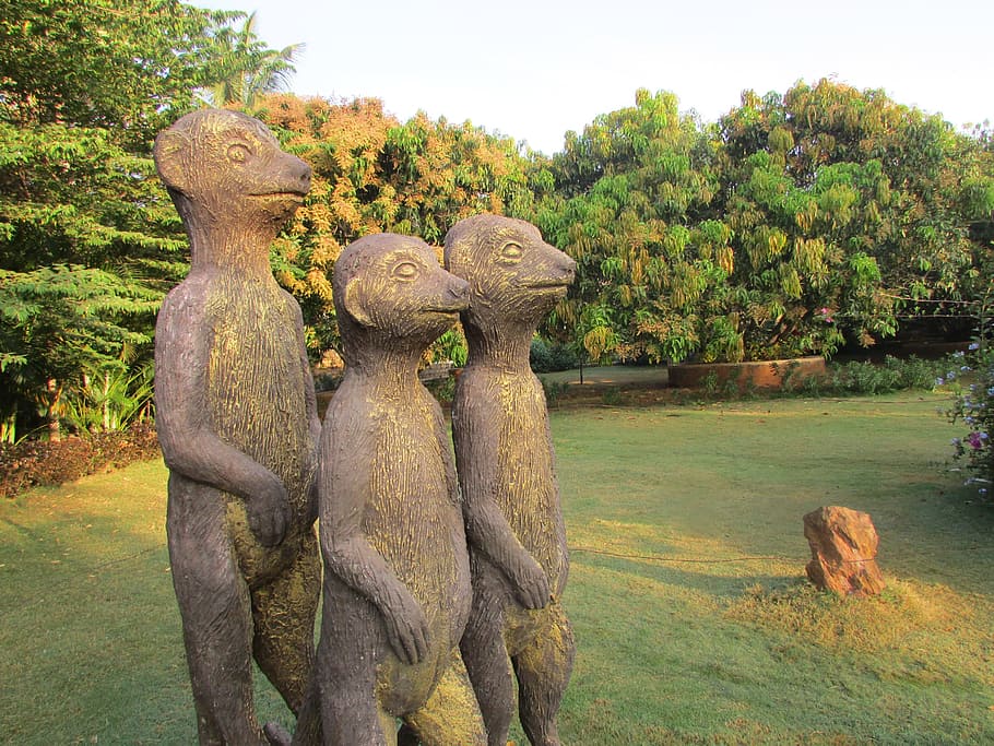 Mongoose, Bronze, Dharwad, India, three mongoose, sculpture HD wallpaper
