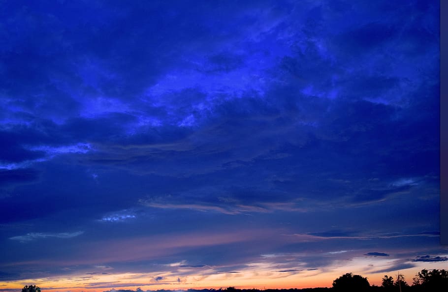 sunset, clouds, blue, sky, landscape, nature, outdoor, orange HD wallpaper