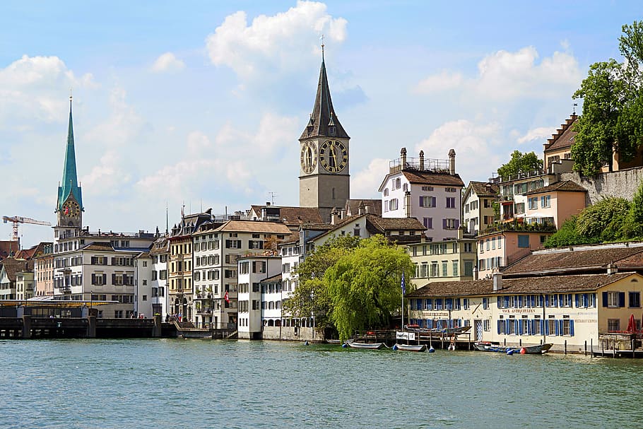 building beside body of water, Switzerland, Zurich, Limmat, River, HD wallpaper