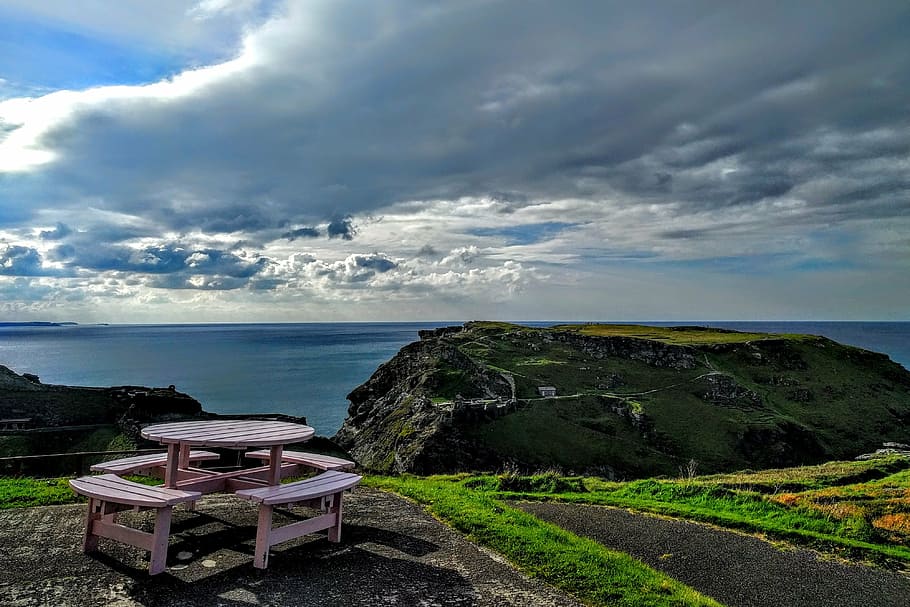 coast, cornwall, sky, horizon, seascape, sunny, picnic, clouds HD wallpaper