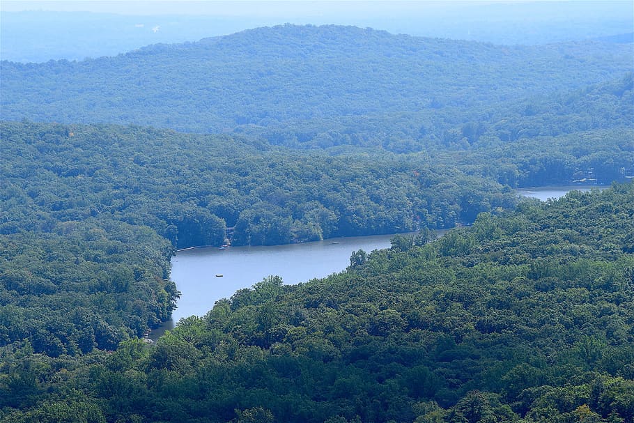 mountain view, lake, trees, sky, clouds, park, landscape, nature HD wallpaper