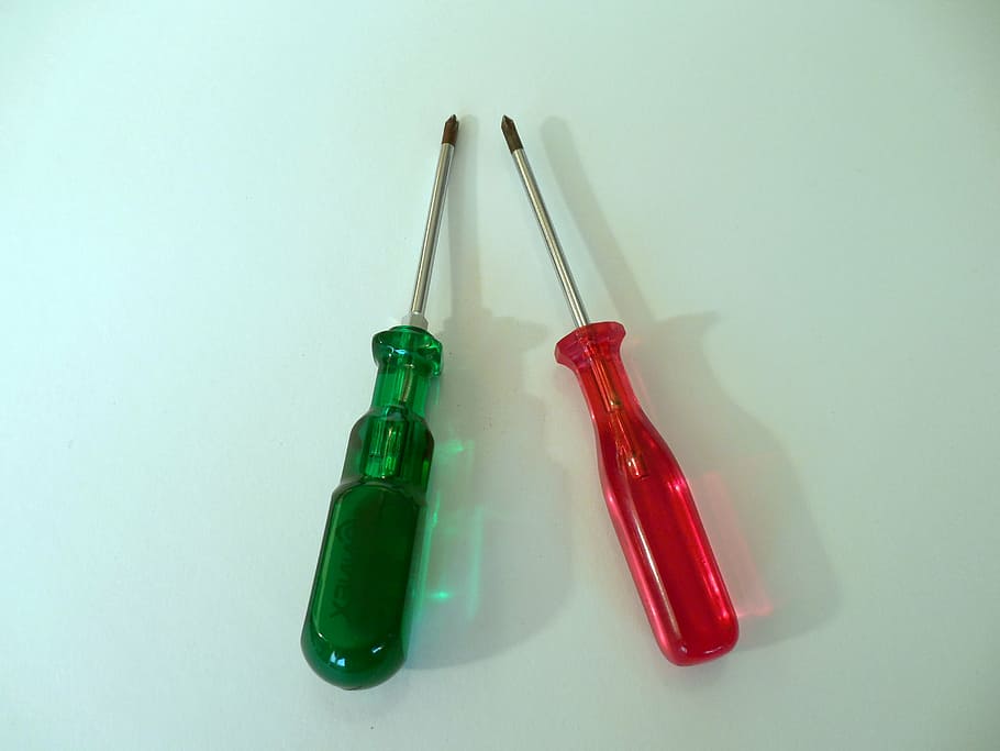 screwdriver, tool, craft, green, red, studio shot, container HD wallpaper