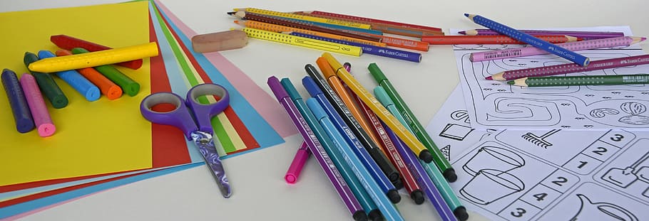 pens and crayons, felt tip pens, colored pencils, draw, colour pencils