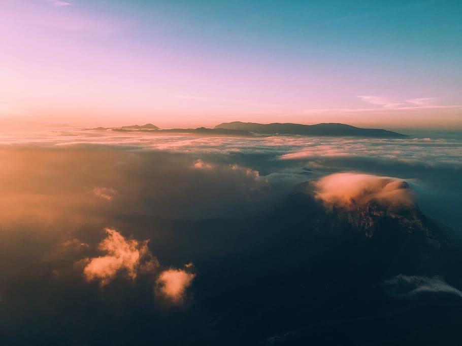 bird's eye view photo of clouds and mountains during daytime, landscape photography of clouds HD wallpaper