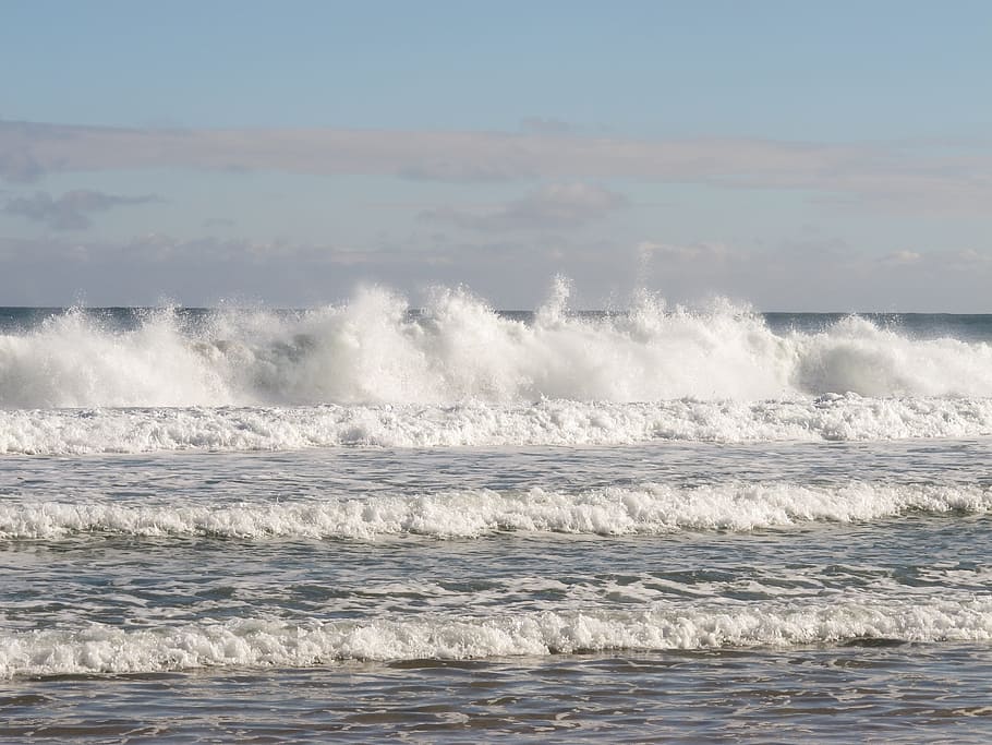 Waves, Foam, Water, Cloud, Beach, sky, horizon, powerful, sea HD wallpaper