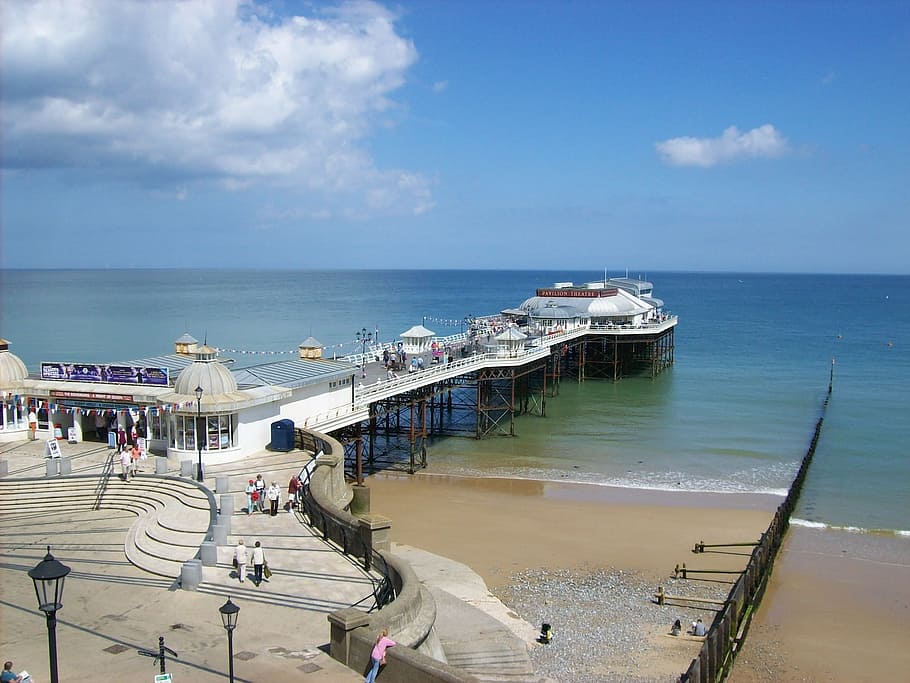 England, Great Britain, Clouds, sky, cromer pier, dock, shoreline HD wallpaper