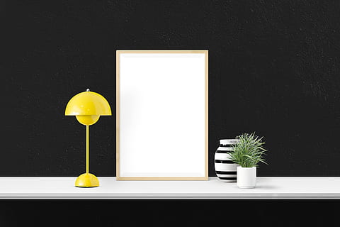 yellow table lamp turned off on desk, poster, mockup, decor HD wallpaper