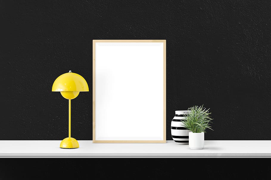 yellow table lamp turned off on desk, poster, mockup, decor HD wallpaper