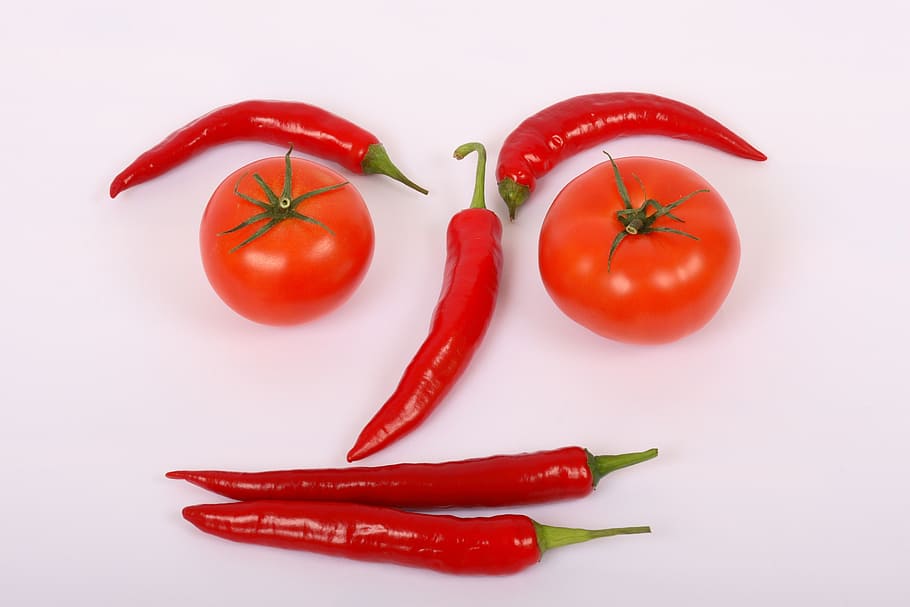 chili pepper and tomatoes, vegetables, red, sweet, hot, fresh HD wallpaper