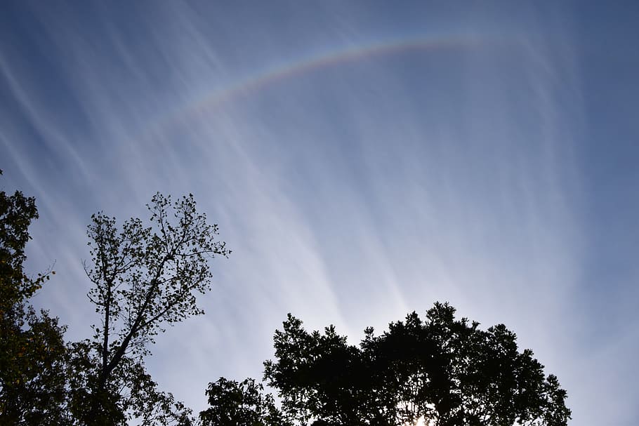 rainbow, sun-bow, wispy clouds, cloudscape, skyscape, nature HD wallpaper