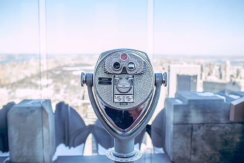 gray telescope, coin operated binoculars on top of a building during daytime HD wallpaper