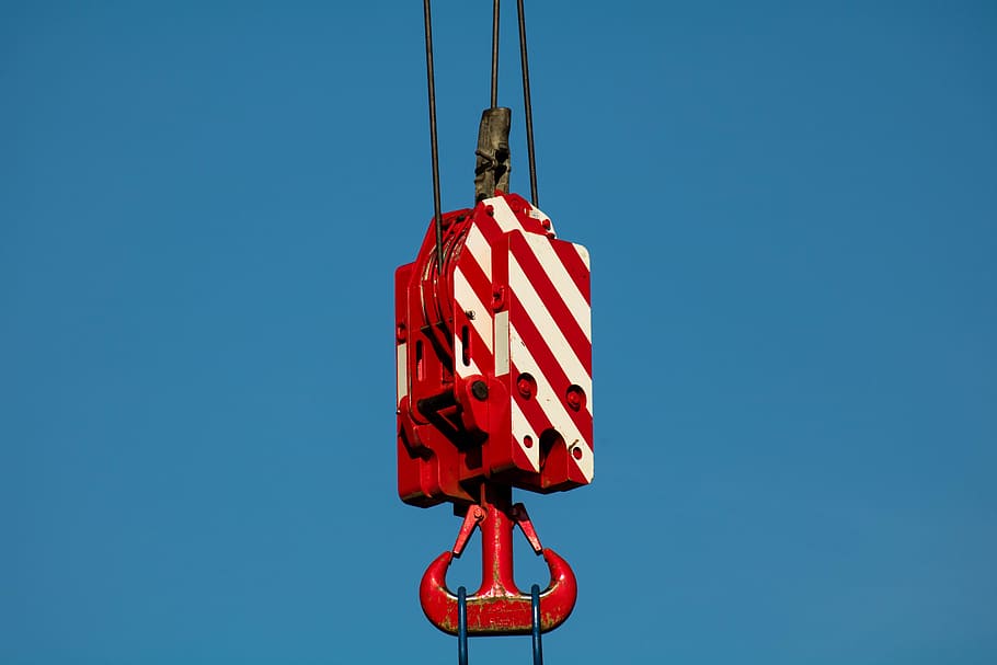 sky, red, construction, industry, blue sky, crane, equipment HD wallpaper
