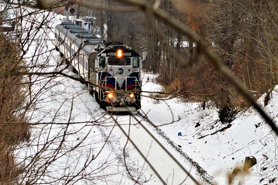 winter, train, the train path, railway, snow, cold temperature HD wallpaper