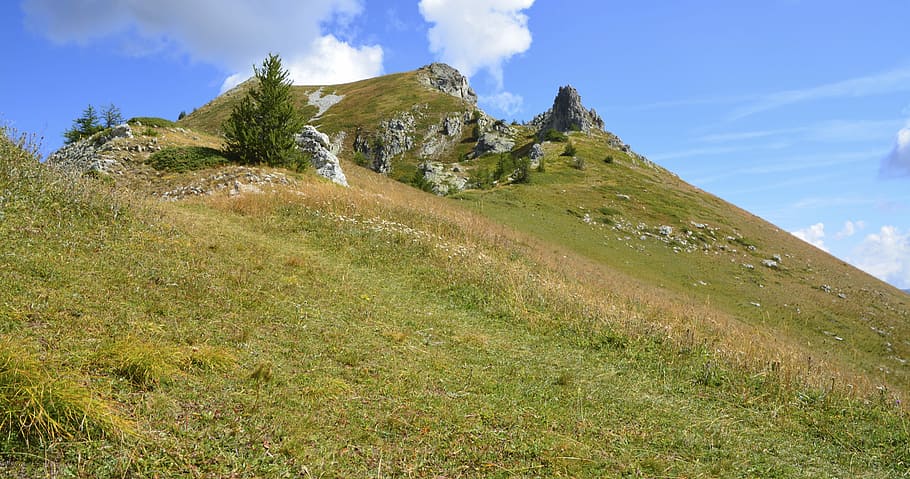 Mountains, Panorama, Alpine, landscape, grass, sky, nature HD wallpaper