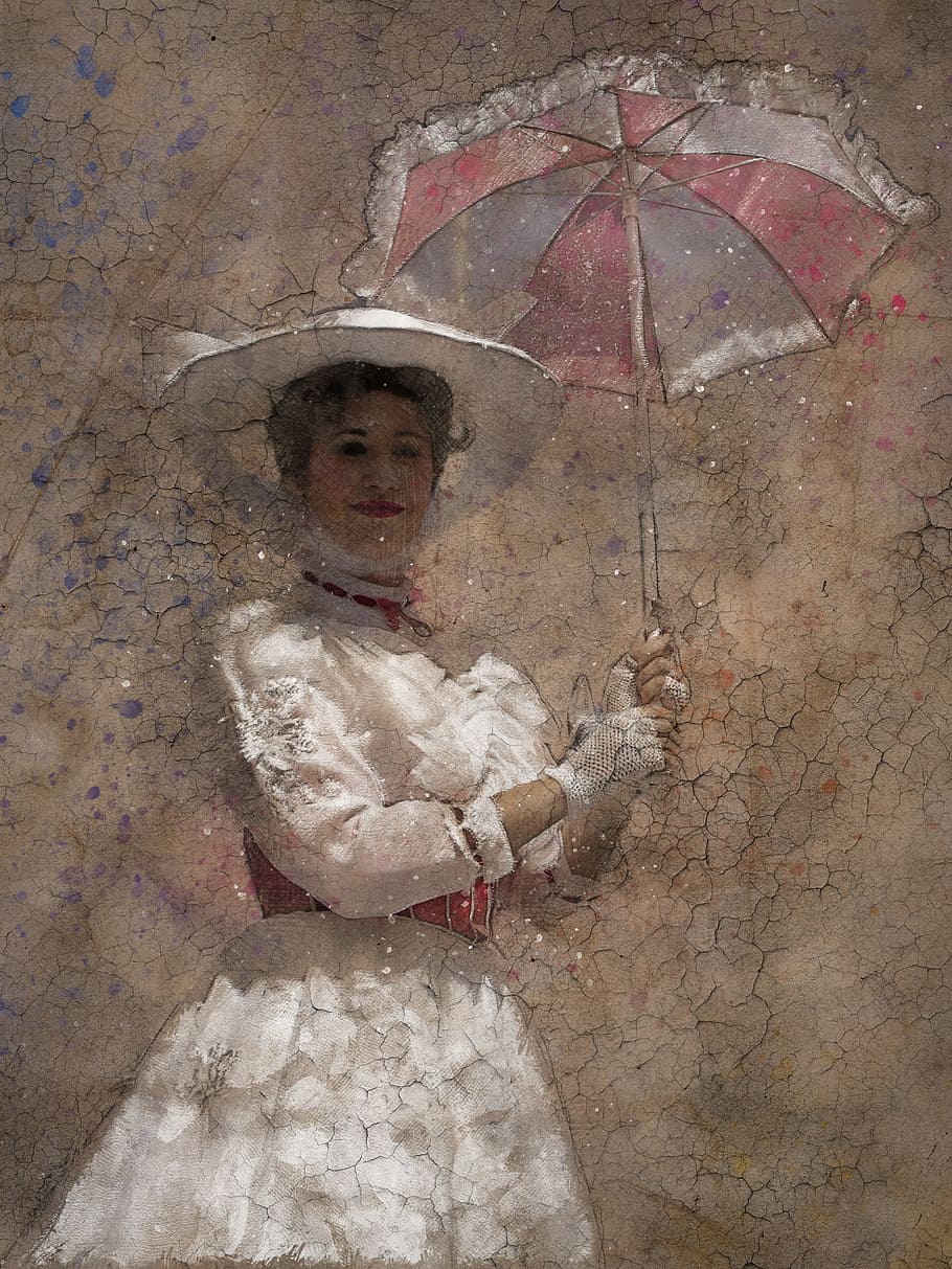 woman holding umbrella painting, disneyland, paris, disneyland paris