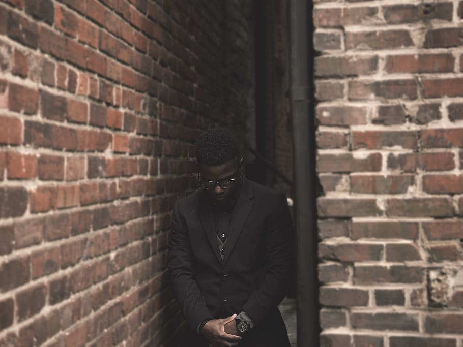 bricks, wall, brickwork, people, black, man, guy, one person HD wallpaper