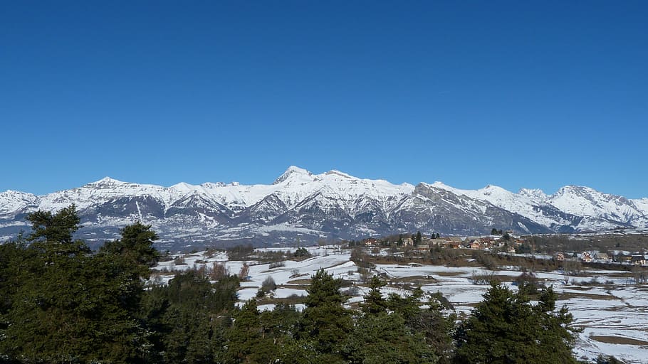 landscape, mountain, winter, snow, alps, champsaur, hautes alpes HD wallpaper