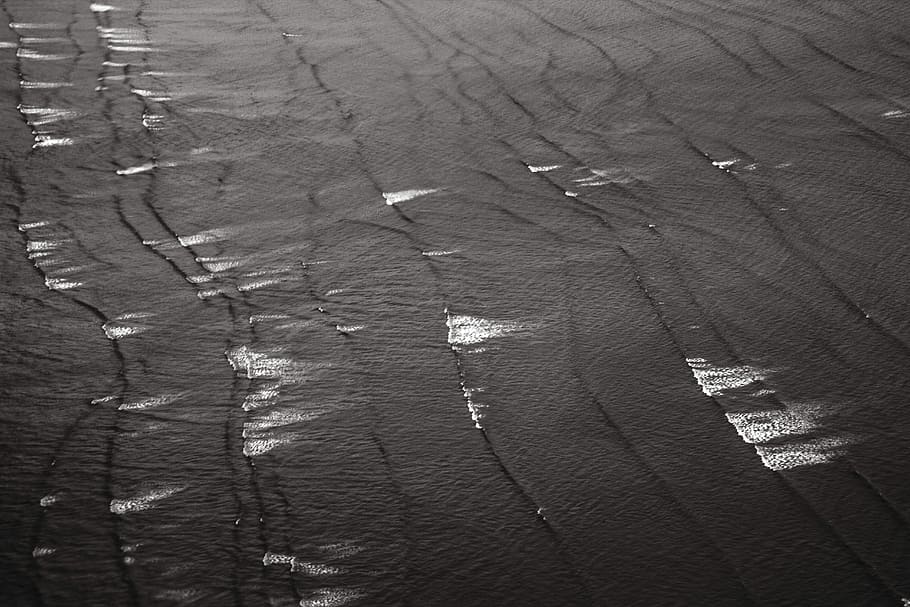 grayscale photo of desert, ocean waves on top view, beach, sea HD wallpaper