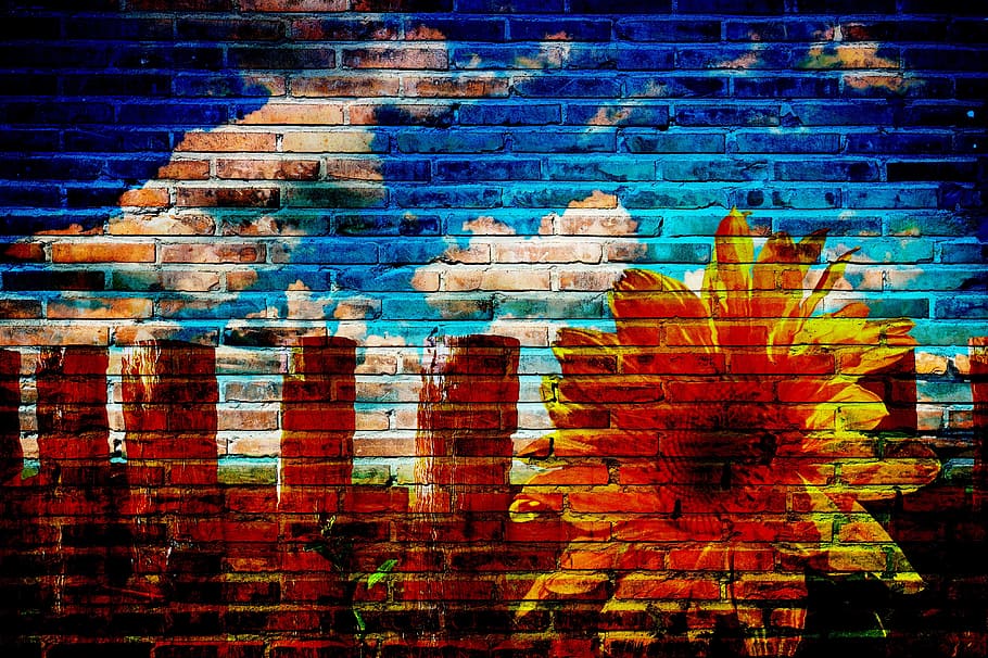 HD wallpaper: concrete brick wall with sunflower and buildings paint,  graffiti | Wallpaper Flare